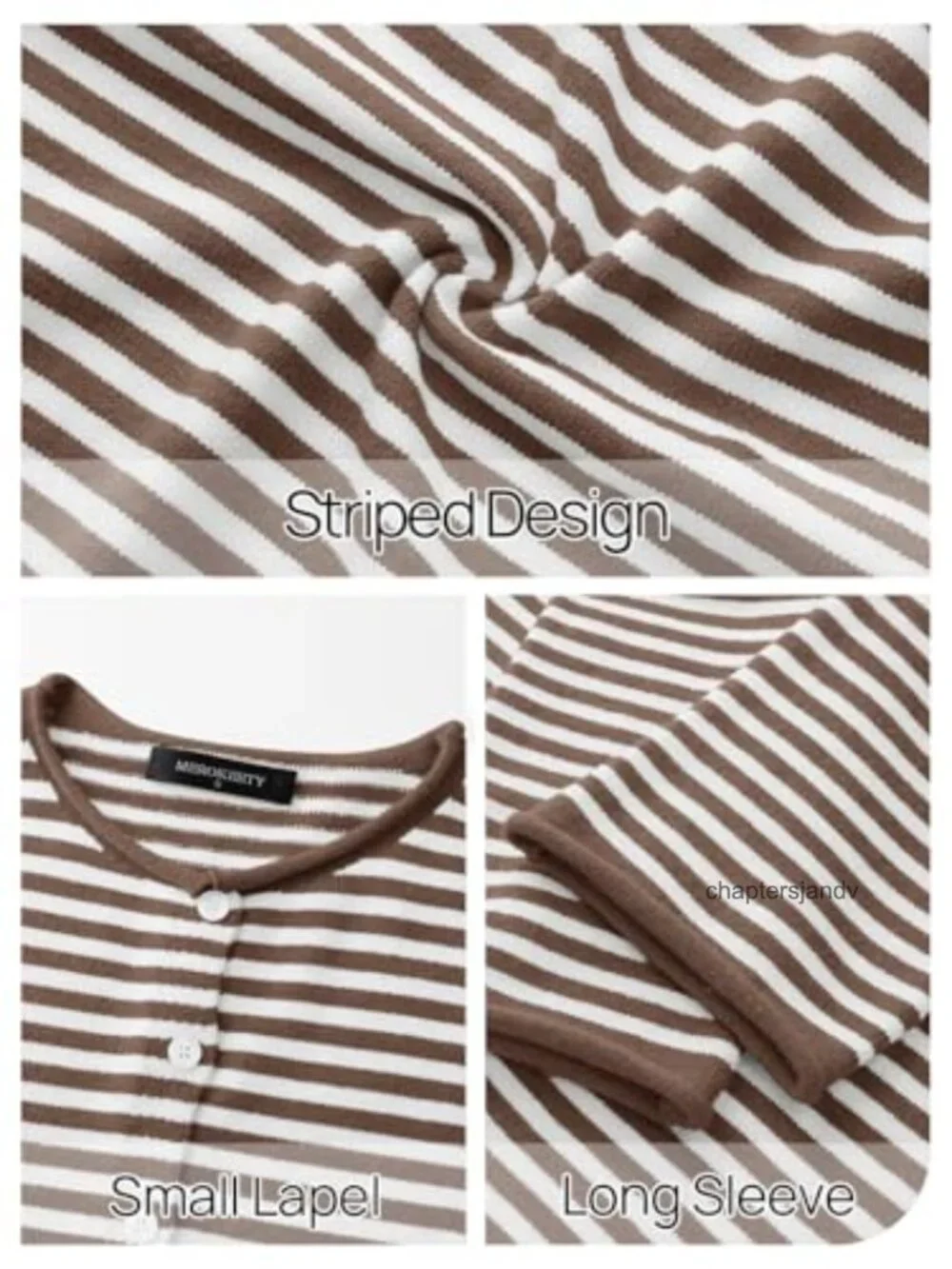 Striped Button Down Cardigan Rolled Collar Drop Shoulder Lightweight